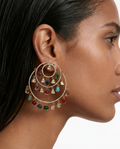 Zariya Multicolor Moissanite Polki Kundan Hoop Earrings