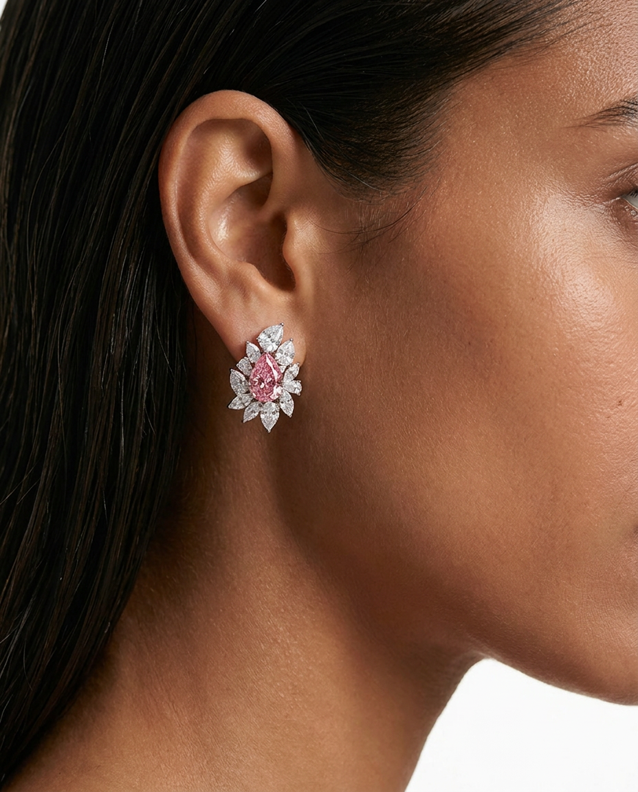 Lunéa Diamond-Like Zircon Pink Floral Stud Earrings