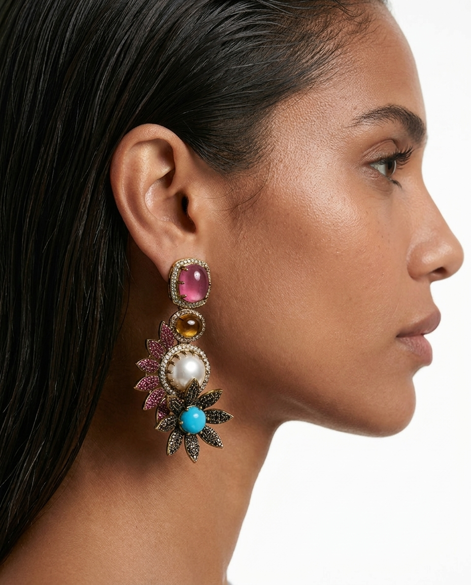 Kashvi Pink Pearl Polki Statement Stud Earrings