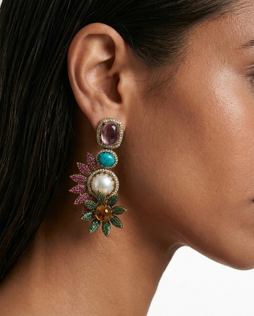Kashvi Multicolor Pearl Polki Statement Stud Earrings