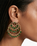 Zariya Moissanite Polki Kundan Emerald Hoop Earrings