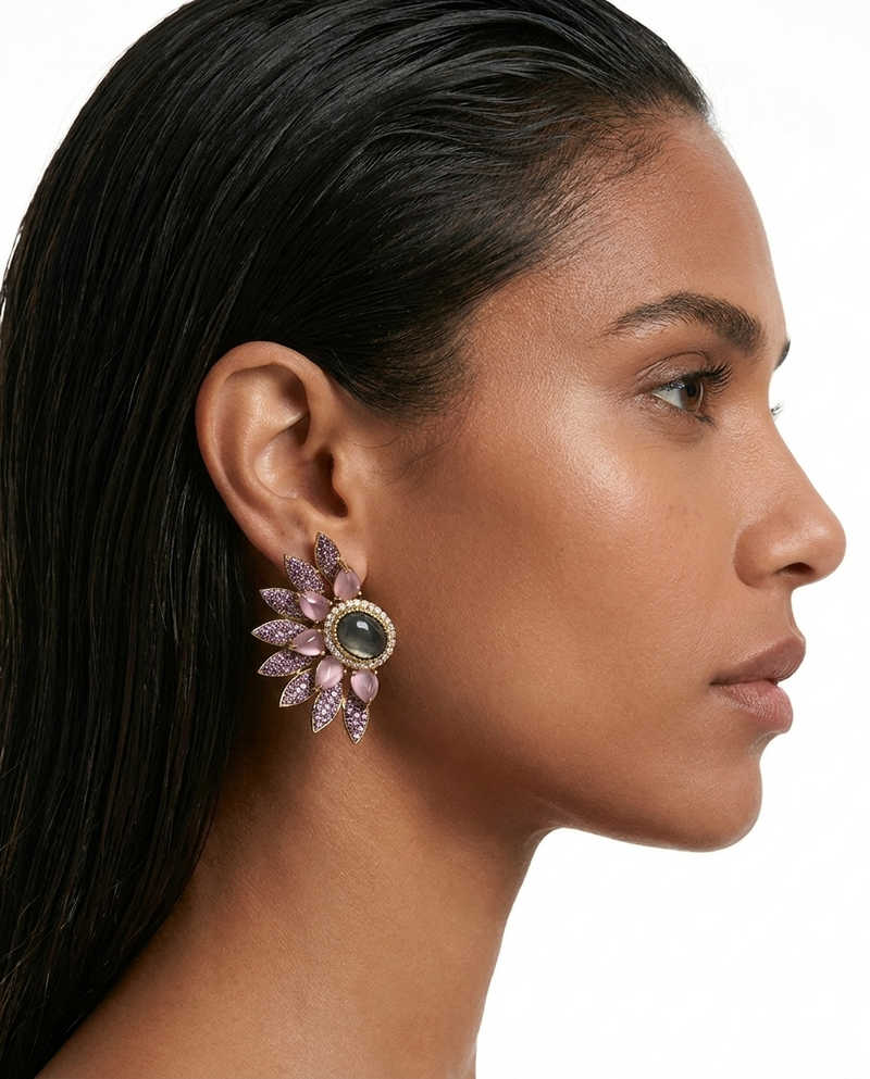 Zafira Mini Purple & Pink Floral Statement Stud Earrings