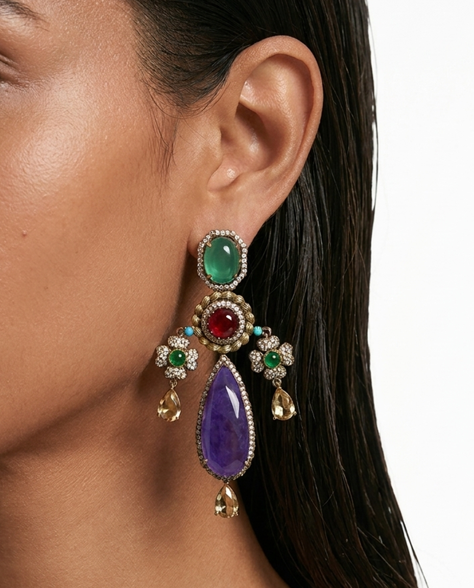 Elira Sapphire Multicolor Jewel Drop Statement Earrings