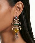 Siyana Citrine Multicolor Floral Vine Statement Earrings