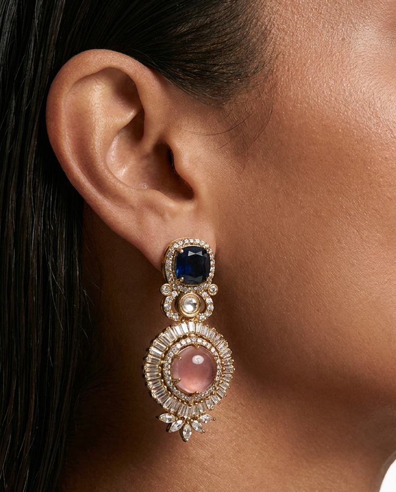 Aveen Diamond-Like Zircon Pink Halo Statement Earrings
