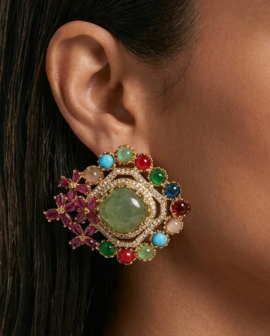Naeya Multicolor Emerald Stud Earrings