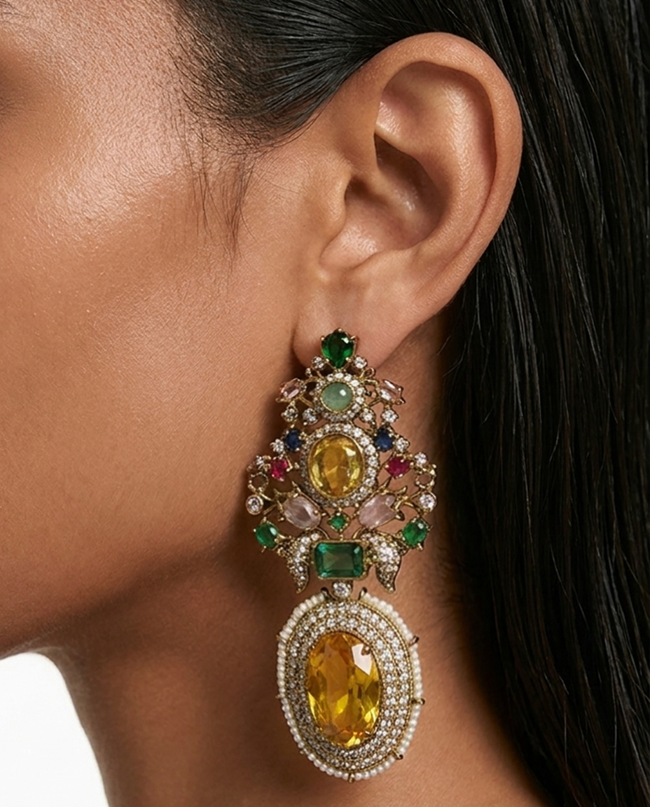 Aiza Citrine Multicolor Diamond-Like Zircon Statement Earrings