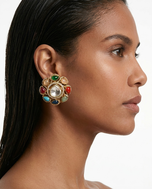 Ameira Multicolor Kundan Stud Earrings