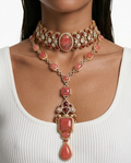 Maharani Raiya & Aashi Peach & Ruby Kundan Statement Necklace Set (2 Necklaces & 2 Earrings)