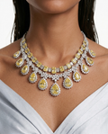 Maharani Dalia Citrine Teardrop Diamond-Like Zircon Statement Necklace Set & Dima Citrine and Diamond-Like Zircon Statement Necklace Set (2 Necklaces & 2 Earrings)