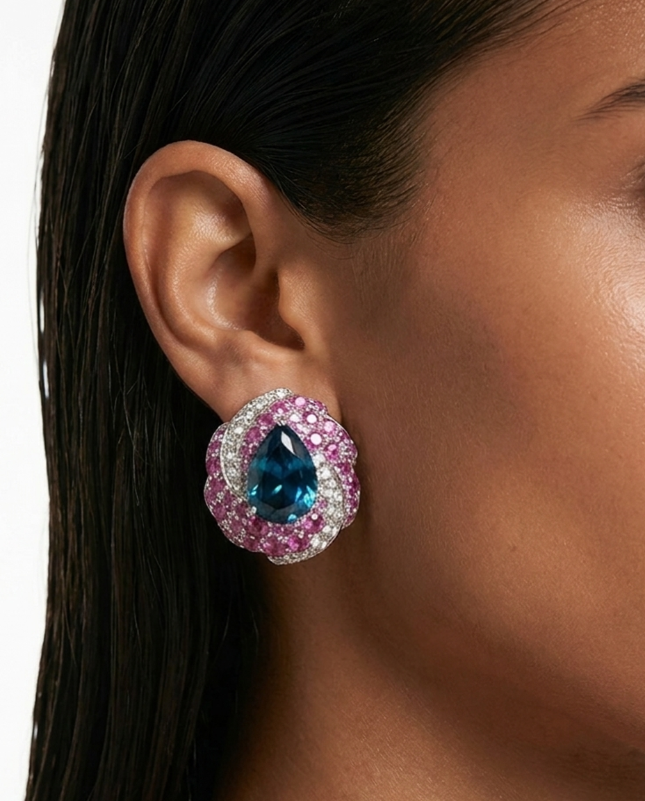 Lina Sapphire Diamond Teardrop Stud Earrings
