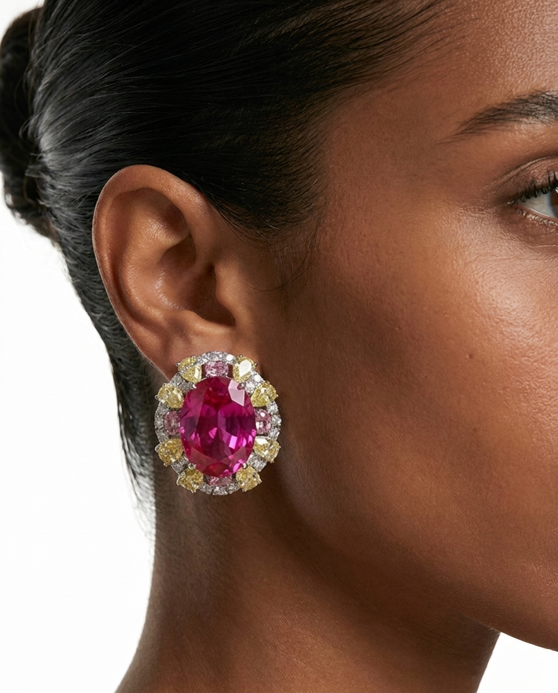 Ami Pink Diamond Oval Stud Earrings