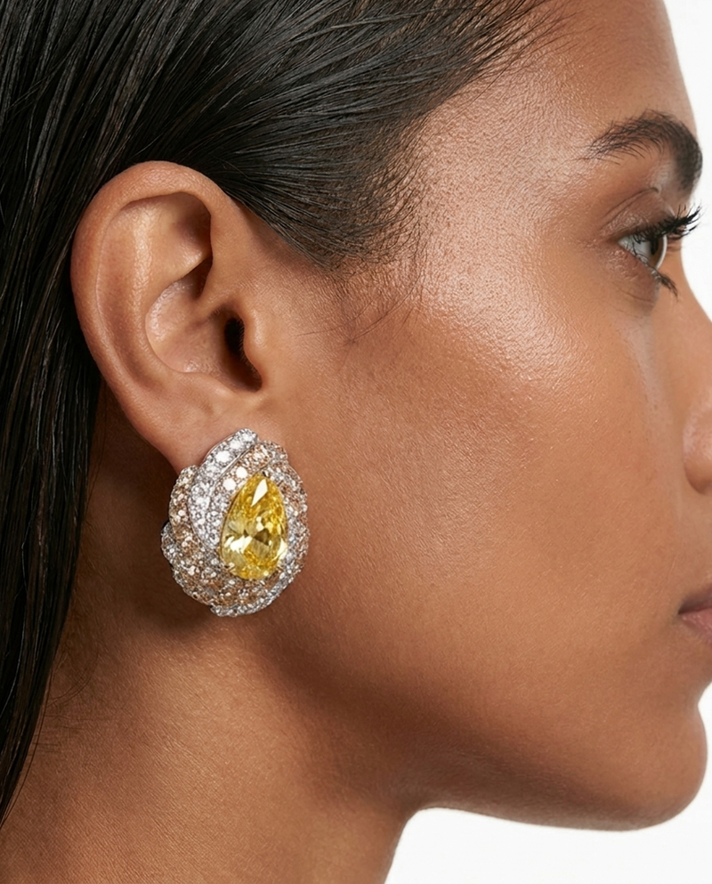 Lina Citrine Diamond Teardrop Stud Earrings