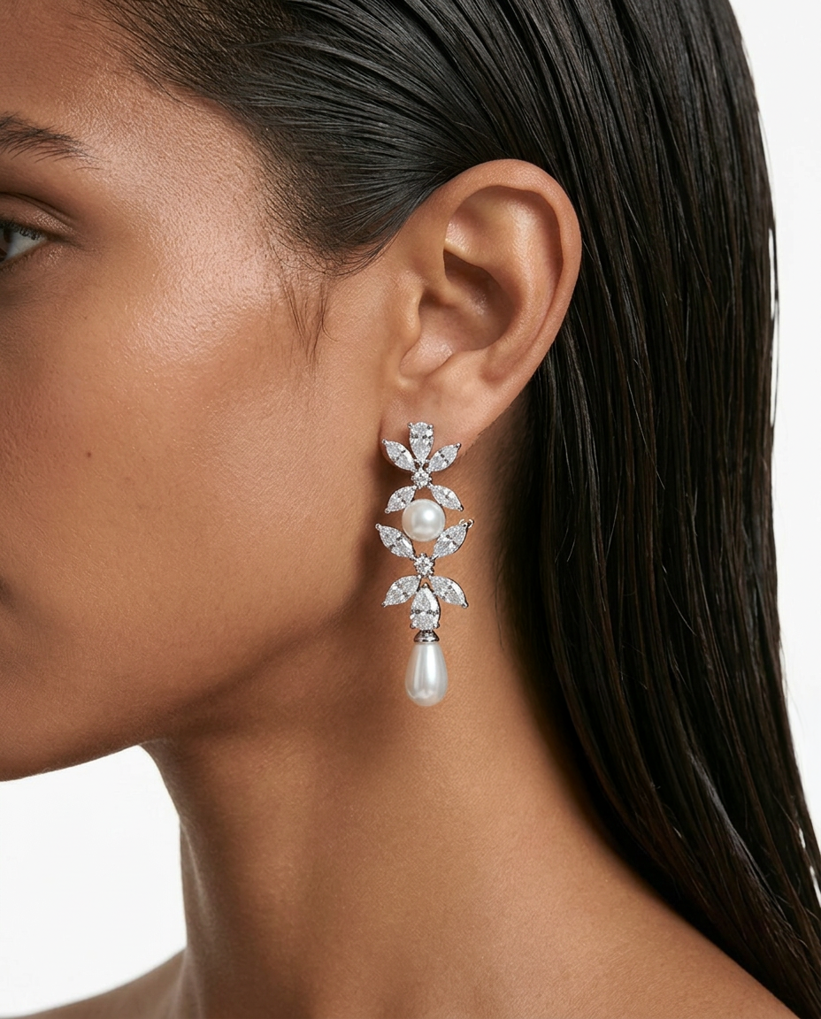 Zoya Pearl & Diamond-Like Zircon Floral Necklace Set
