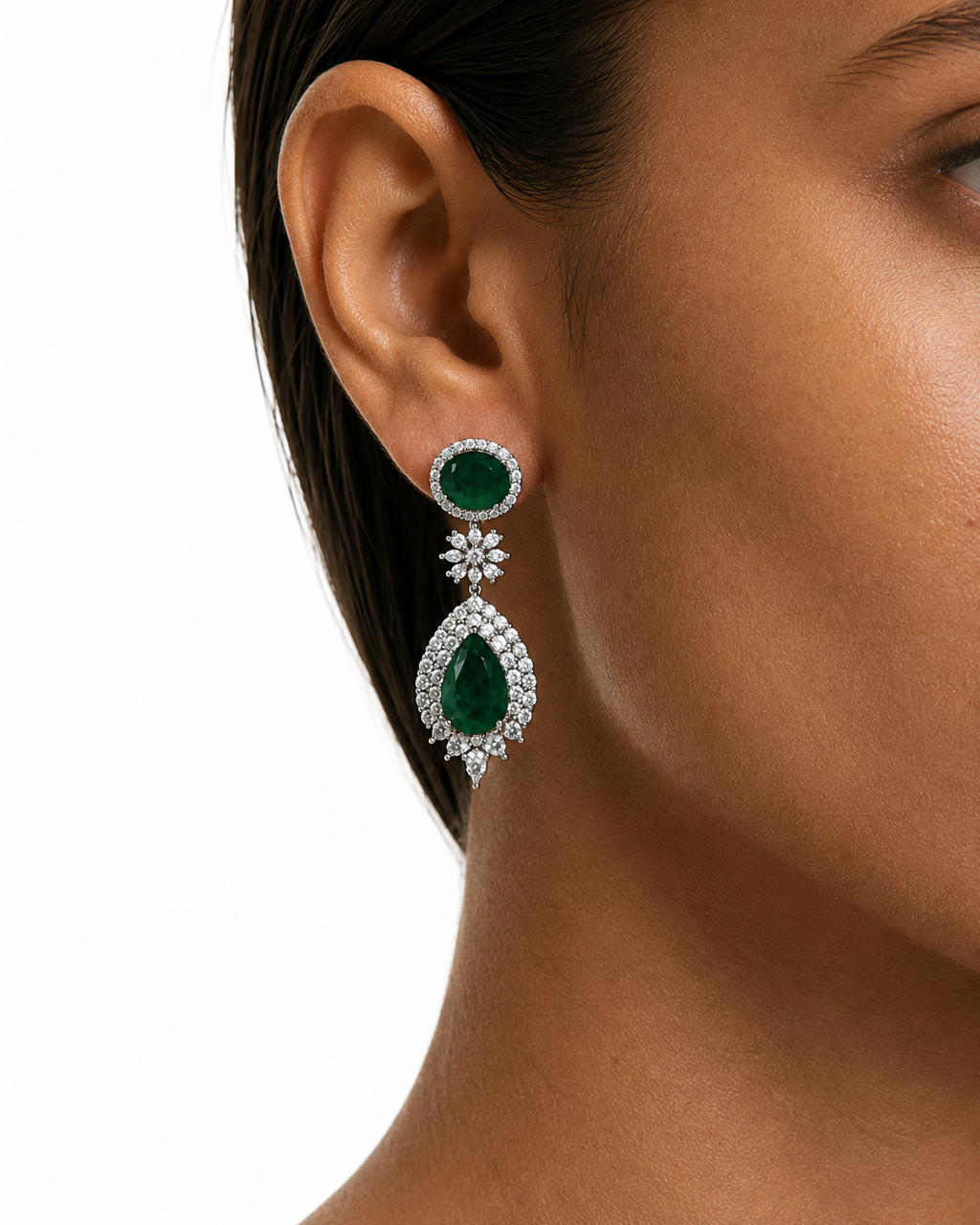 Elyana Emerald Diamond-Like Zircon Statement Necklace Set – Necklace & Earrings