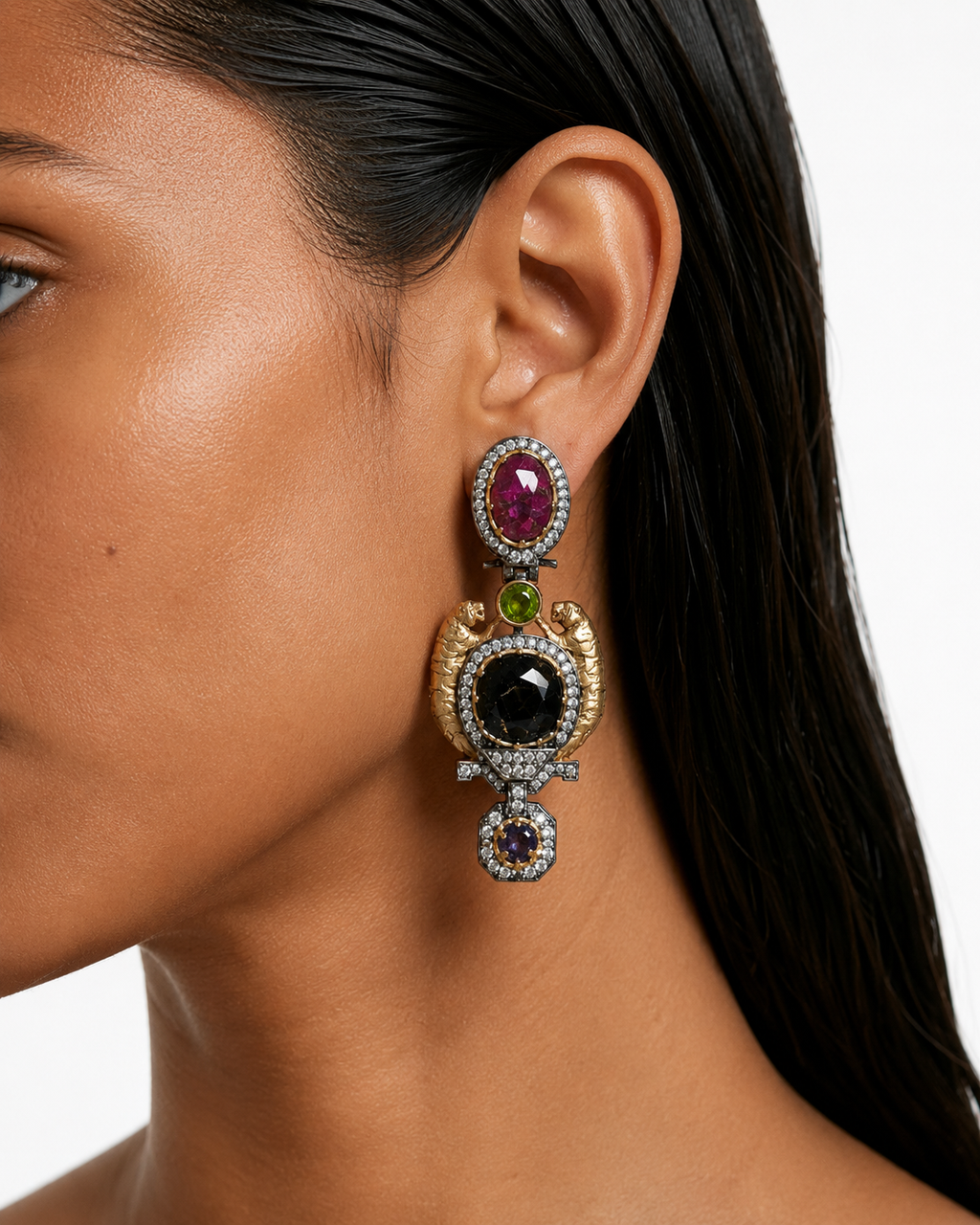 Areen Multicolor Ornate Drop Choker Necklace Set – Necklace & Earrings