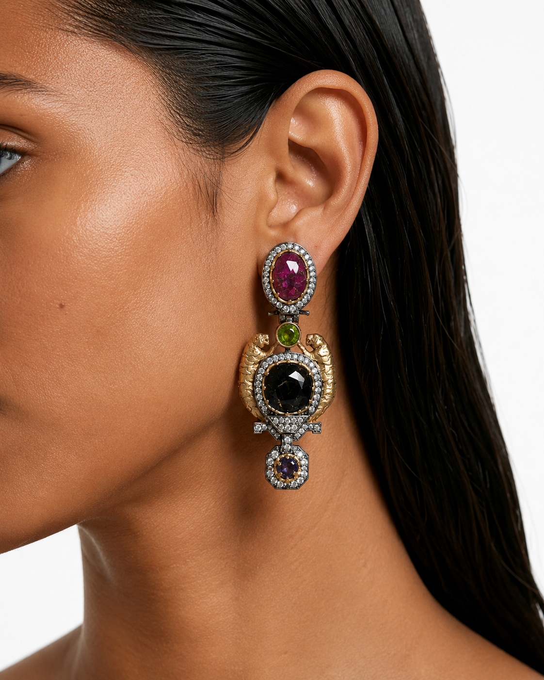 Areen Multicolor Ornate Drop Choker Necklace Set – Necklace & Earrings