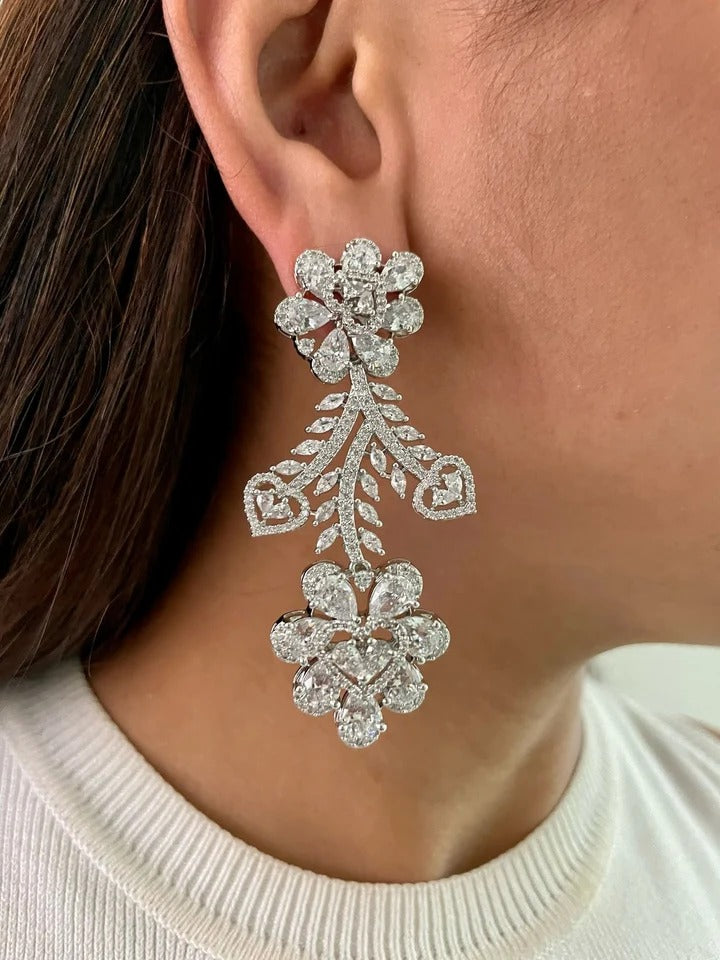 Maharani The Enchant Drops Diamond-Like Zircon Statement & Dimonte Veil Heart Diamond Tear Drop Necklace Set – 2 Necklaces & Earrings