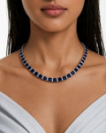 Riviera Sapphire & Zircon Diamond Single Line Tennis Necklace Set (Necklace & Earrings)