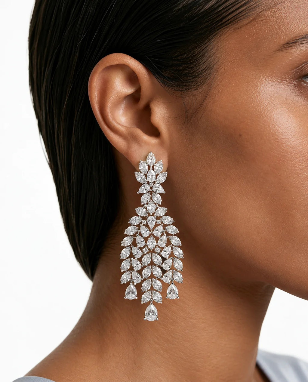 Juego de collar de diamantes con forma de corazón y gota de doble línea de diamantes Maharani Winnie (2 collares y 2 aretes)