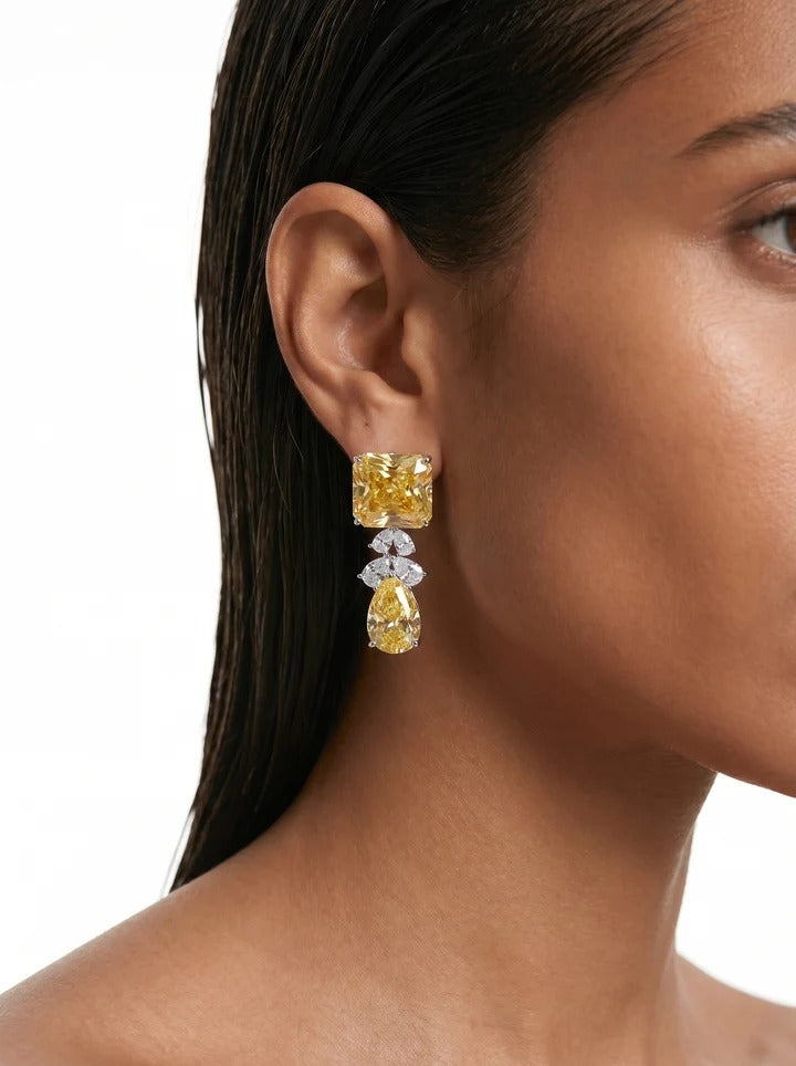 مجموعة قلادات Maharani Amalina Citrine & Diamond Zircon Luxe Couture المميزة ومجموعة قلادات Dima Citrine وزركون يشبه الماس (قلادتان وحلقان)