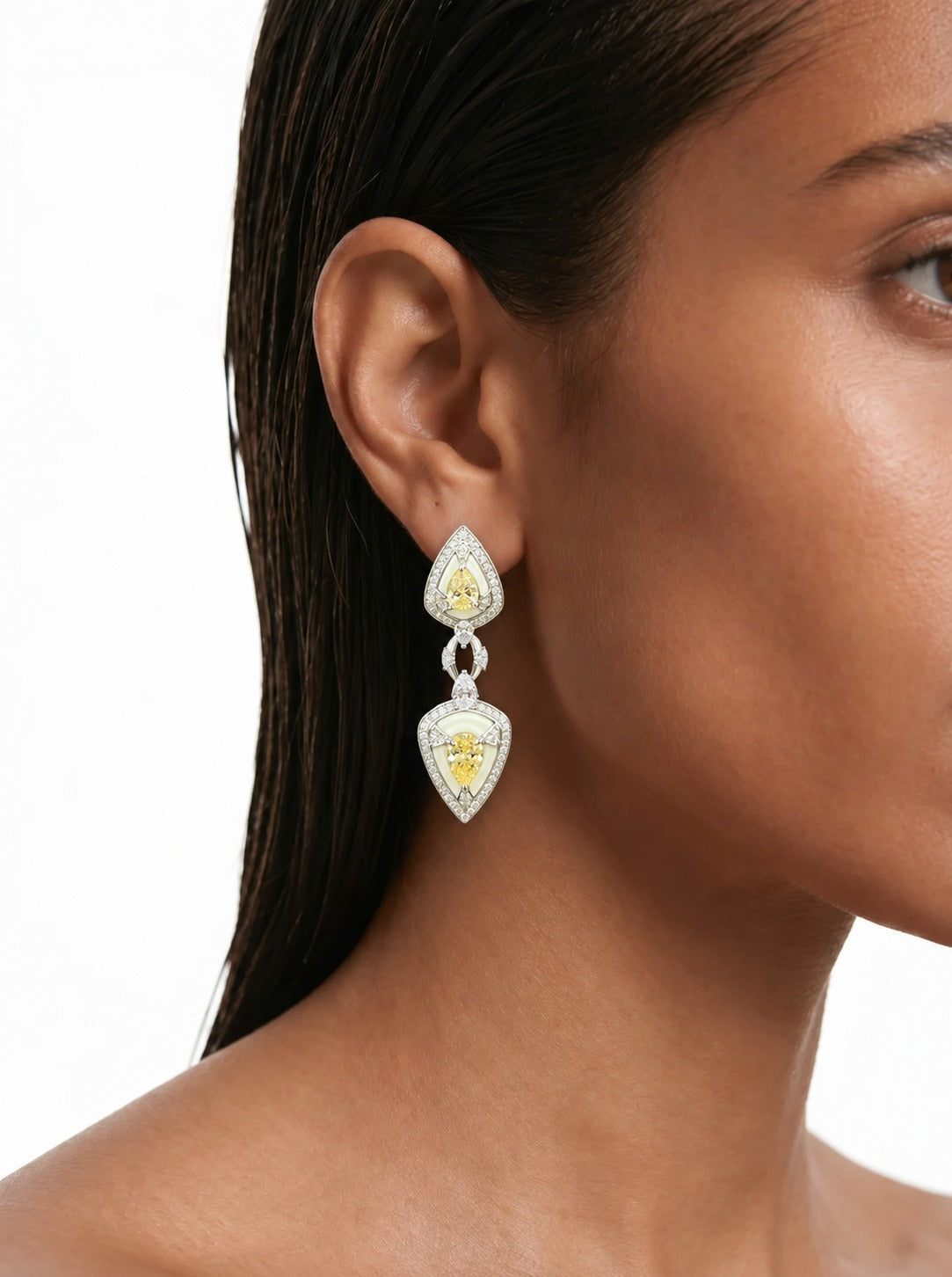 Vespera Citrine Teardrop Diamond-Like Zircon Jewellery Set – Necklace, Earrings, Bracelet & Ring