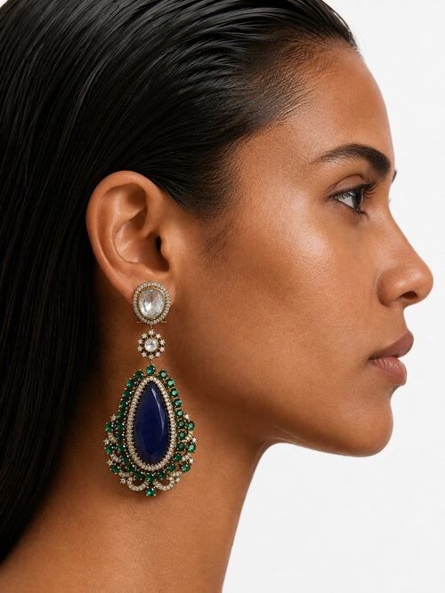 Ravina Sapphire & Emerald Teardrop Statement Earrings