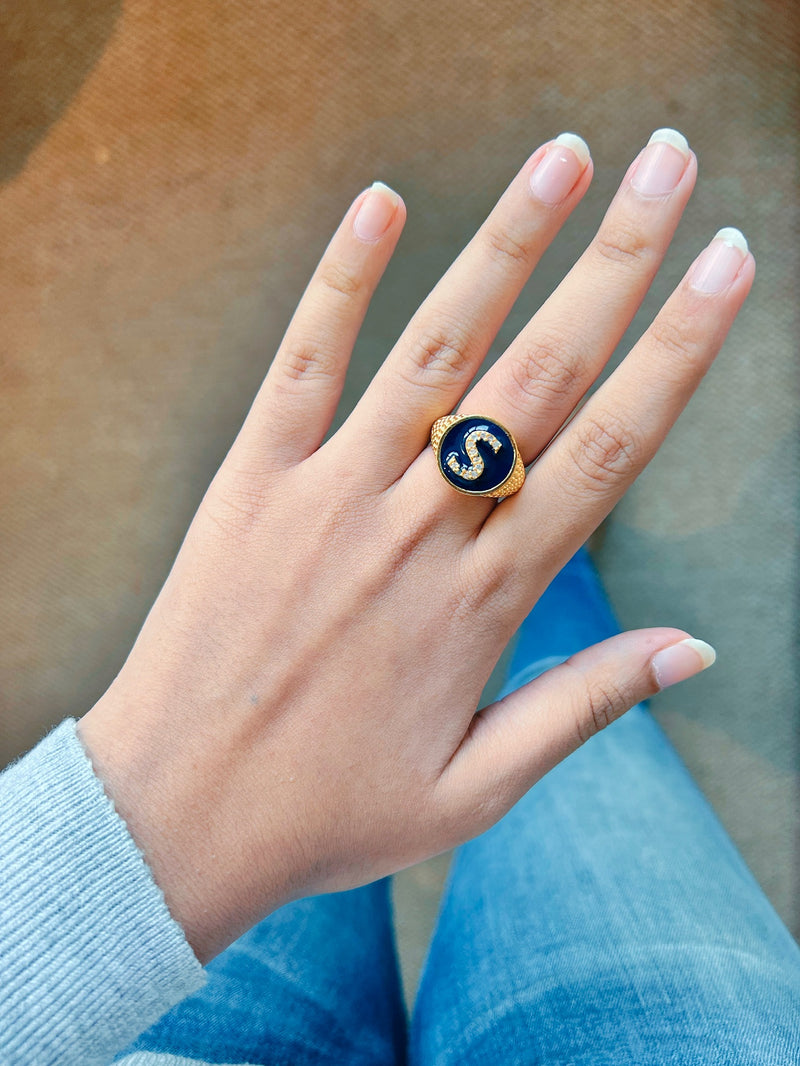 Iniziale Black Bling Personalised Initial Ring — worn on hand — Prerto