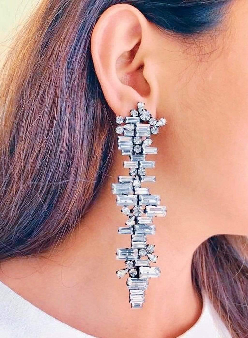 Interlace Diamond Crystal Dangler Earrings — worn on model — Prerto