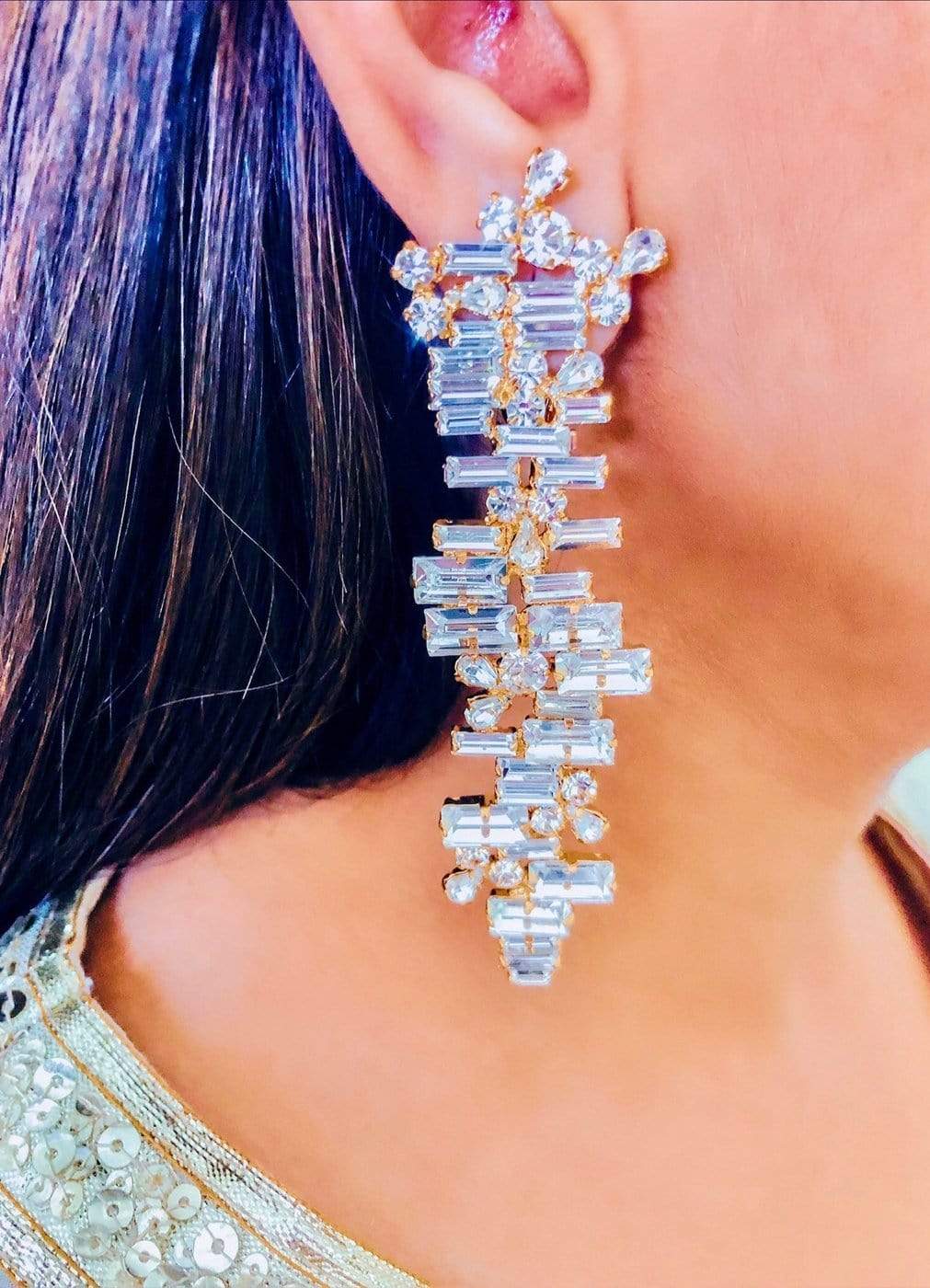 Interlace Diamond Crystal Dangler Earrings — flat lay — Prerto