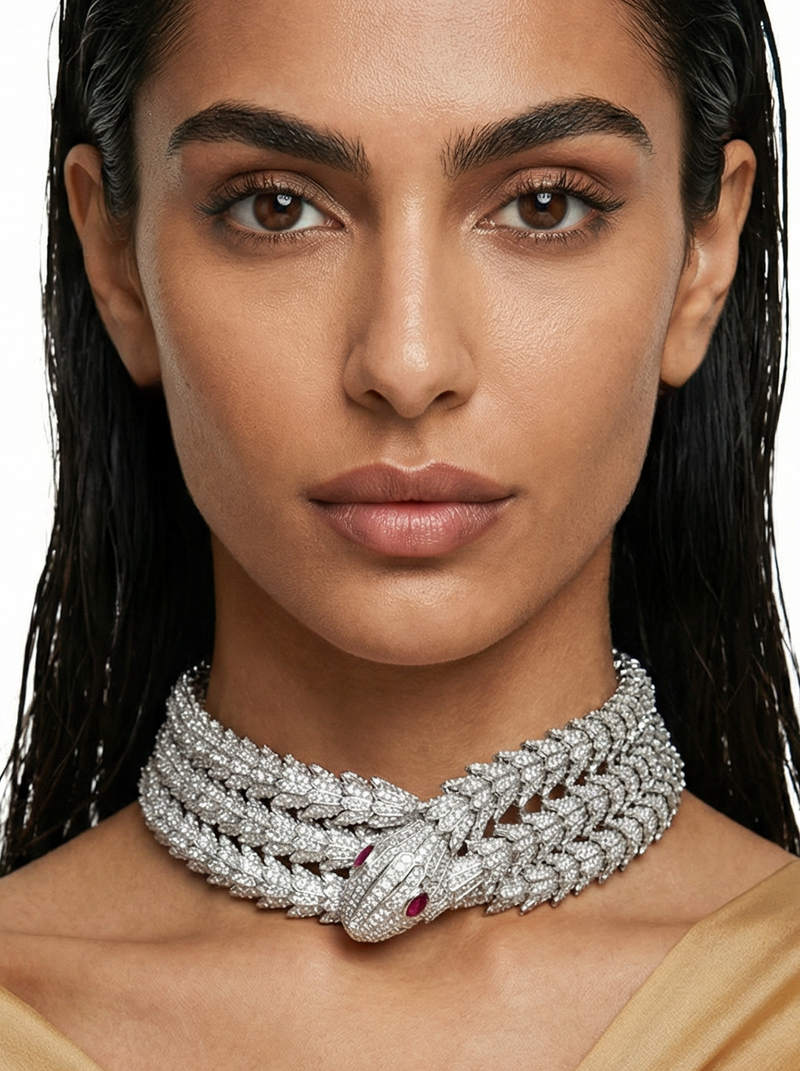 Serpentine Diamond Wrap Around Necklace Set — side view — Prerto