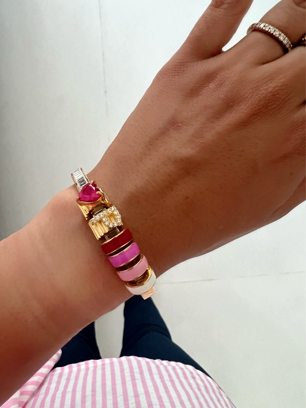 Memories Iniziale Heart Multicolour Charm Bracelet — worn on wrist — Prerto
