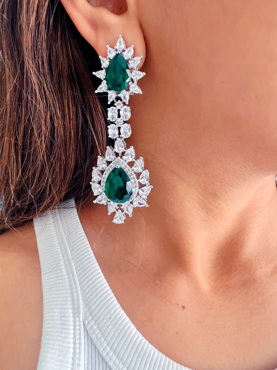 Nazni Emerald Diamonte Set (boucles d'oreilles et collier)