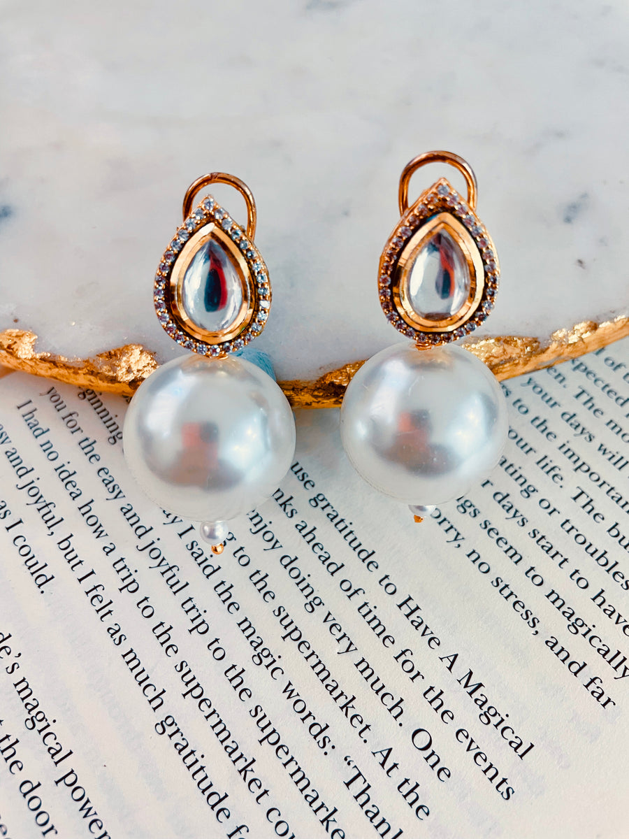 Orb Kundan Pearl Drop Earrings