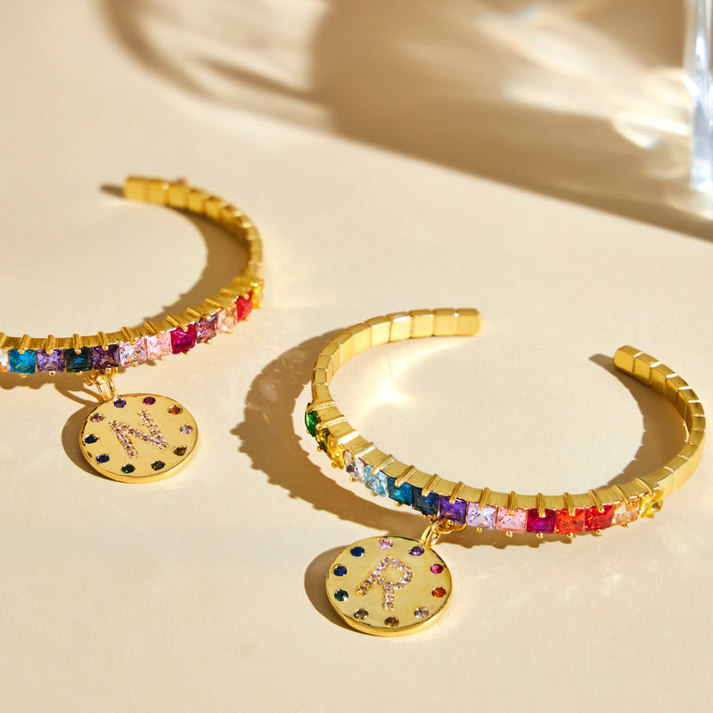 Orian Iniziale Rainbow Crystal Initial Cuff Bracelet by Prerto — personalised gift