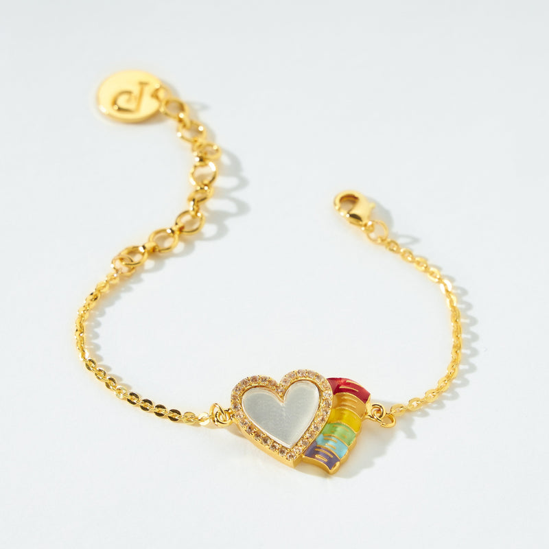 Over The Rainbow Heart Charm Bracelet — close-up detail — Prerto