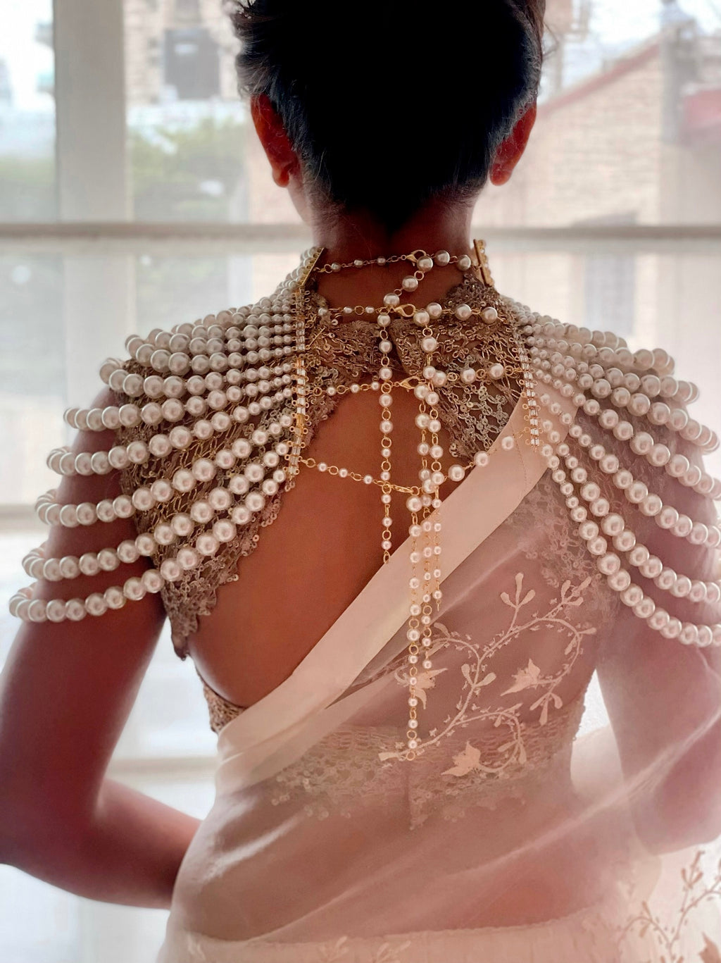 Pearle Grandeur Cape Statement Necklace — detail close-up — Prerto