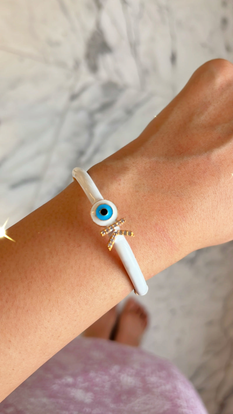 Personalised Evil Eye White Candy Bracelet by Prerto — Rakhi & Eid gift