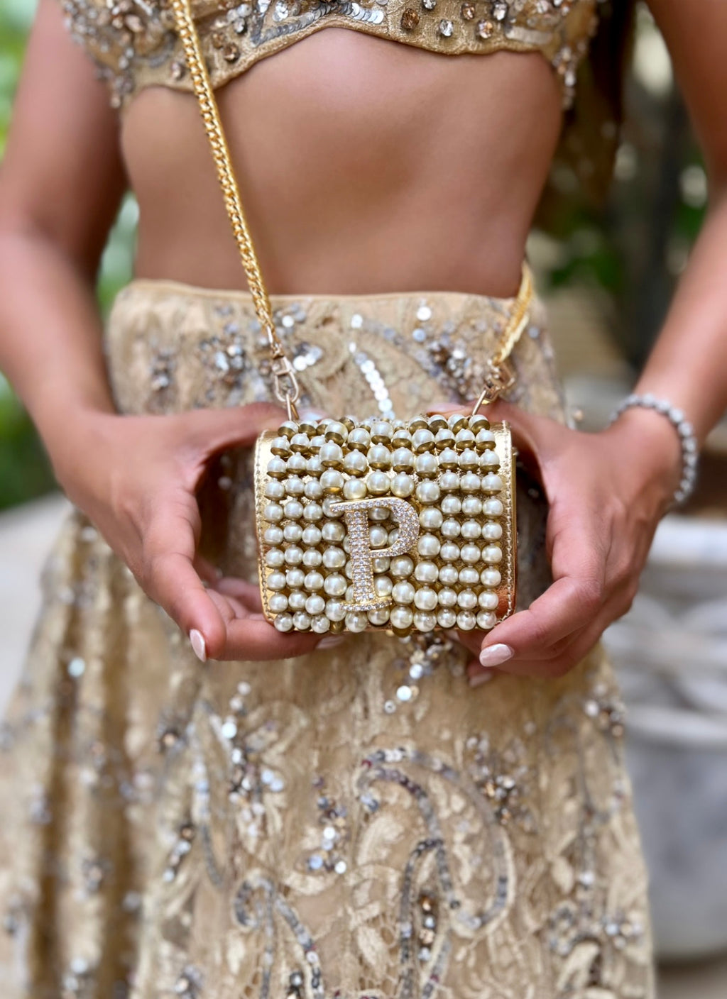 Personalised Gold Nano Bag with Waist Chain by Prerto — side view