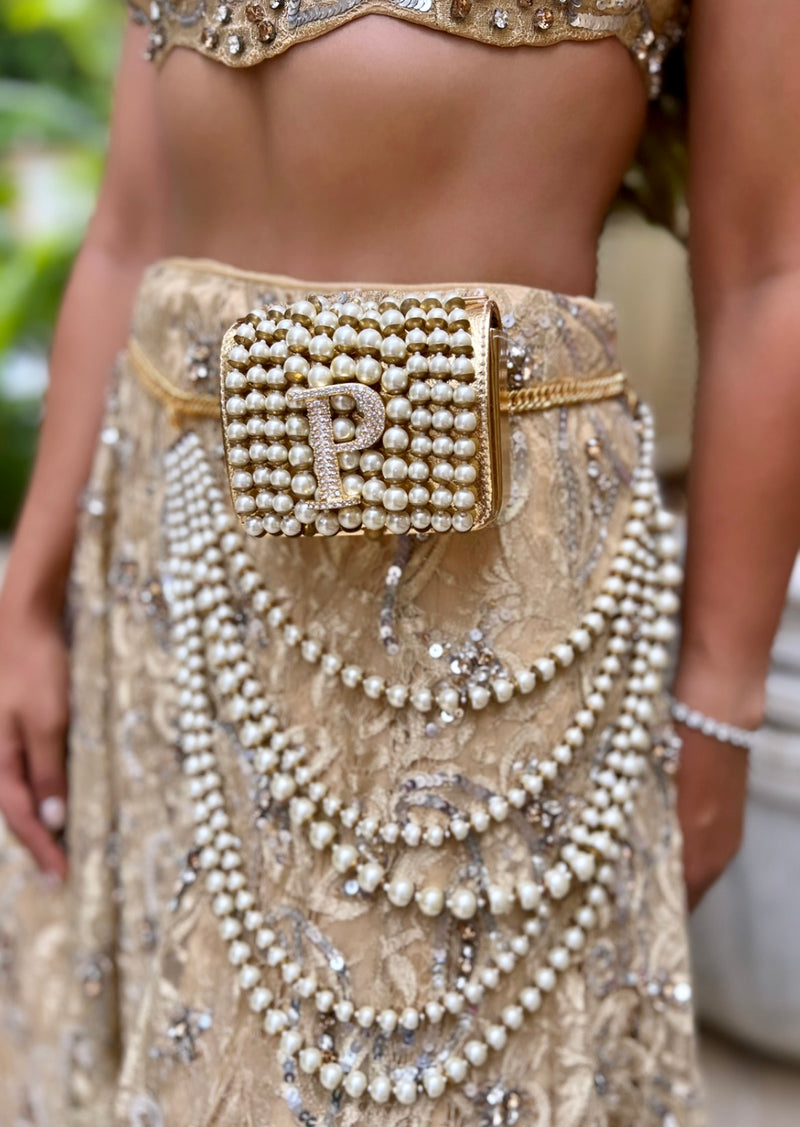 Personalised Gold Nano Bag with Waist Chain by Prerto — front view