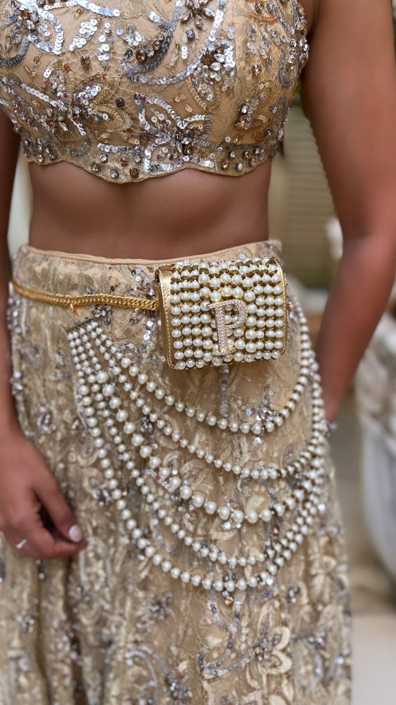 Personalised Gold Nano Bag with Waist Chain by Prerto — styled view