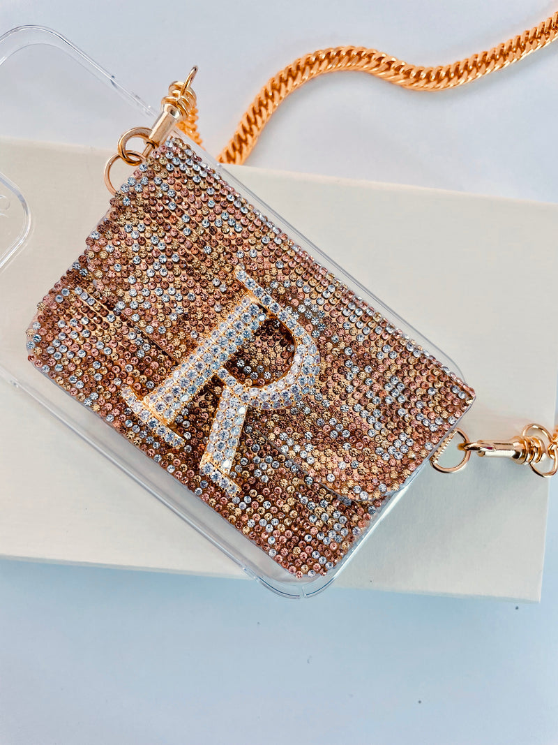 Personalised Jeweled Sparkling Gold Sling Case Samsung by Prerto — front view