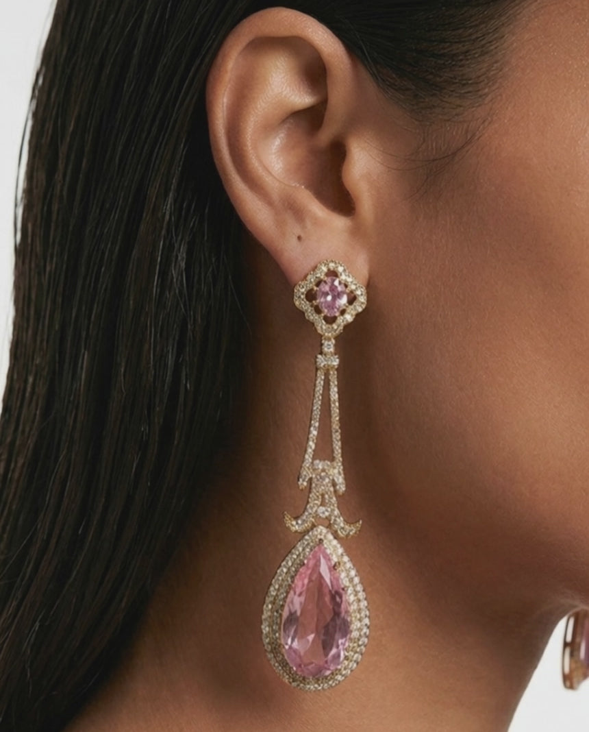 Pendientes llamativos Liora en rosa y circonitas