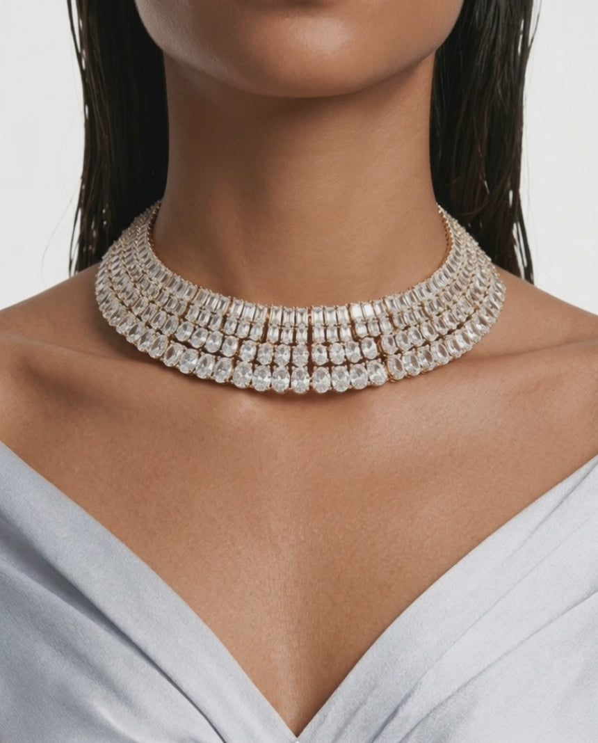 Arjya Diamond-Like Zircon Choker Necklace – Gold-Tone