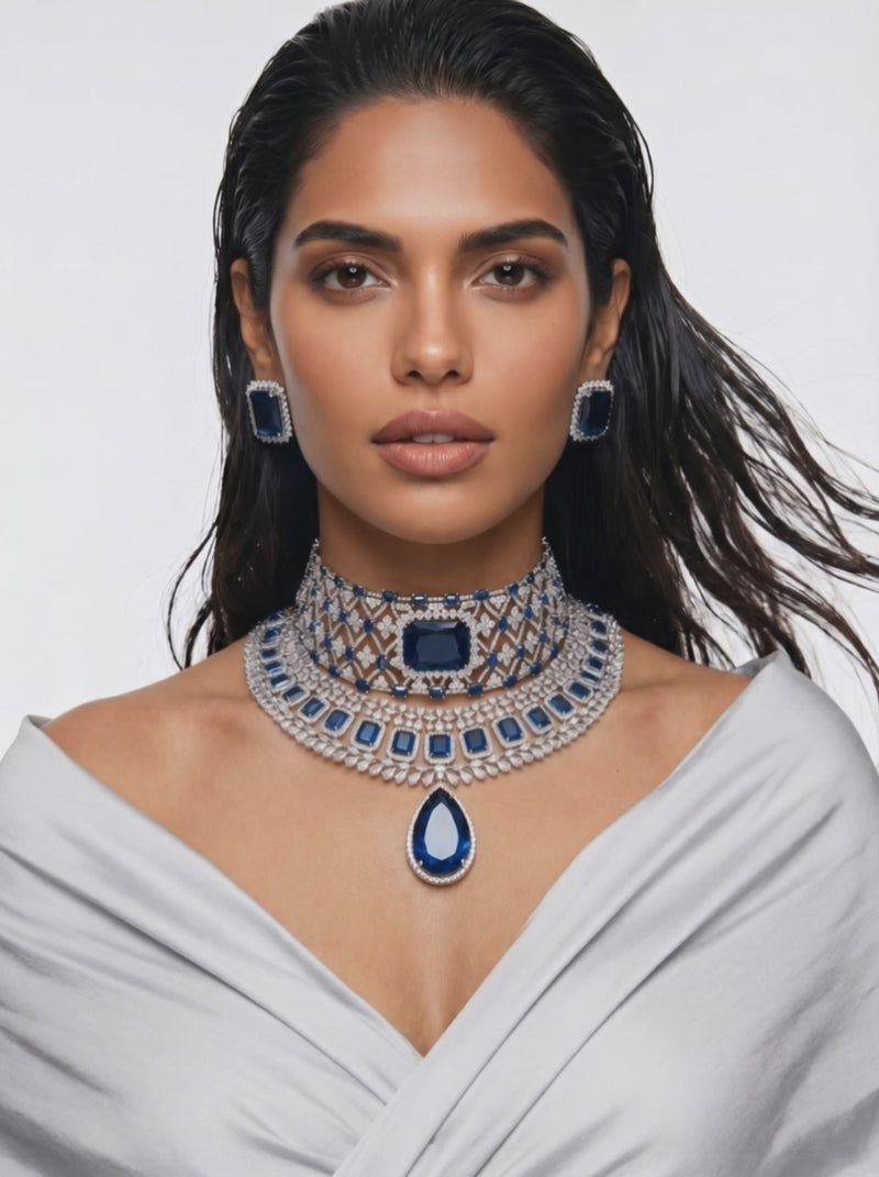 Ensemble de collier de diamant de fleur de fleur de diamant de fleur de diamant de Drop Drop Drop (Collier et boucles d'oreilles)