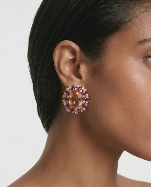 Aelina Polki Kundan Peach Stud Earrings
