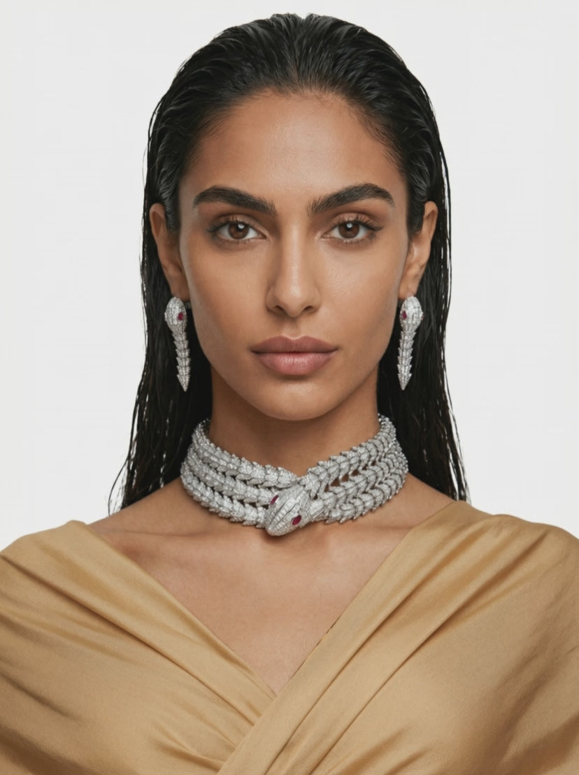 Maharani Esmeralda Meena Kundan Collar por perla (Pendientes y collar)