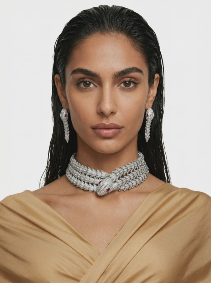 Maharani Emerald Meena Kundan Pearly ketting set (oorbellen en ketting)