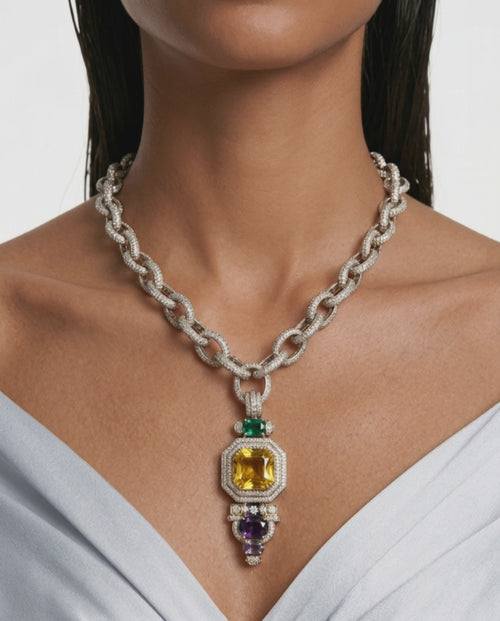 Ayla Citrine & Emerald Drop Necklace Set – Necklace & Earrings