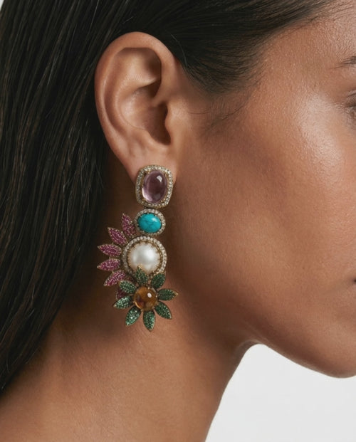 Kashvi Multicolor Pearl Polki Statement Stud Earrings